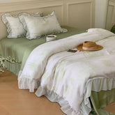 Victorian Inspired Soft Lace Ruffle Bedding Set - Green